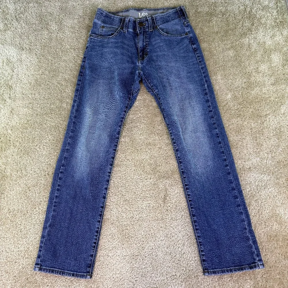 Lee Slim Straight Leg Mid-Rise Blue Denim Jeans Men's Size 28 x 27 Western E505